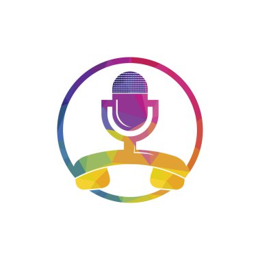 Call podcast vector logo design template. Handset with microphone icon logo design.