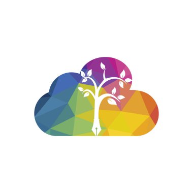 Tree pen vector logo design template. Eco writer and nature logo concept.