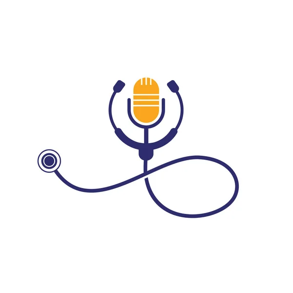 Doctor Podcast Vector Logo Design Estetoscopio Símbolo Ilustración Micrófono Vector De Stock