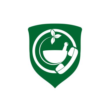 Pharmacy call vector logo design template. Pharmacy sign with phone call emergency logo icon vector template.