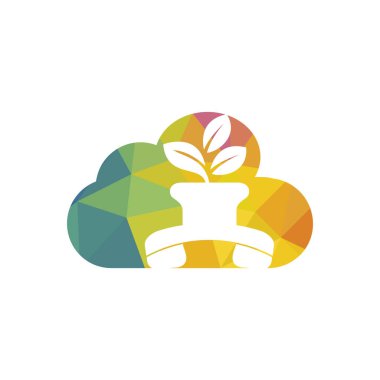 Nature call vector logo design. Handset with flower pot icon design template.