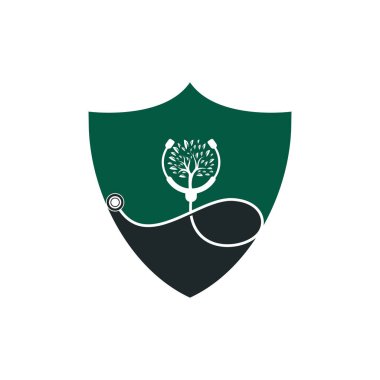Sağlık steteskobu vektör logosu tasarımı. Ağaç simgesi vektör tasarımlı stetoskop.