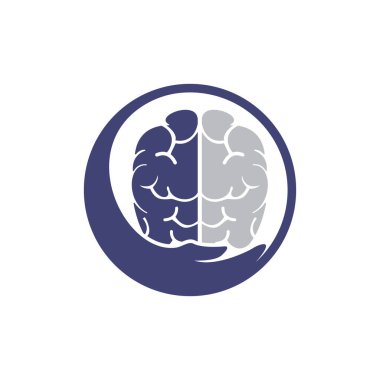 Brain care vector logo design. Human brain with hand icon logo design.