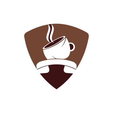 Kahve için vektör logosu tasarımı. El seti ve kupa simgesi.