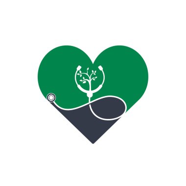 Sağlık steteskobu vektör logosu tasarımı. Ağaç simgesi vektör tasarımlı stetoskop.
