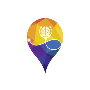 Beyin bakım vektör logosu şablonu. Stetoskop ve insan beyni logo tasarımı.