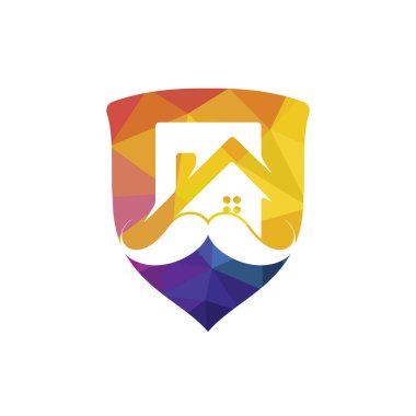 Bıyıklı ev vektör logosu tasarımı. Güçlü ev logosu tasarımı kavramı.