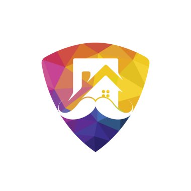 Bıyıklı ev vektör logosu tasarımı. Güçlü ev logosu tasarımı kavramı.