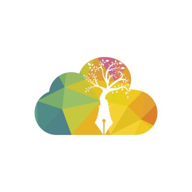 Tree pen vector logo design template. Eco writer and nature logo concept.