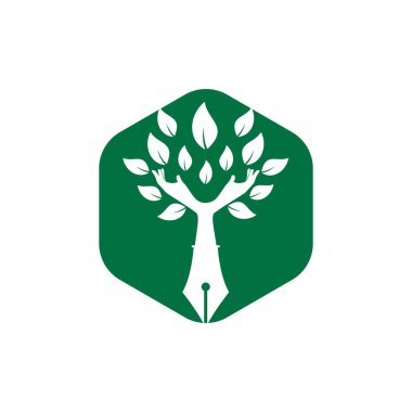 Educational or publishing logo design concept. Human hands and with pen icon design.