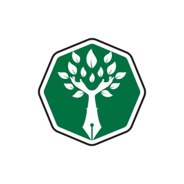 Educational or publishing logo design concept. Human hands and with pen icon design.