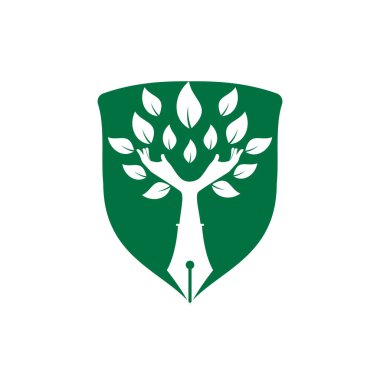 Educational or publishing logo design concept. Human hands and with pen icon design.