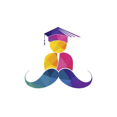 Strong education logo design template. Student with mustache icon design.