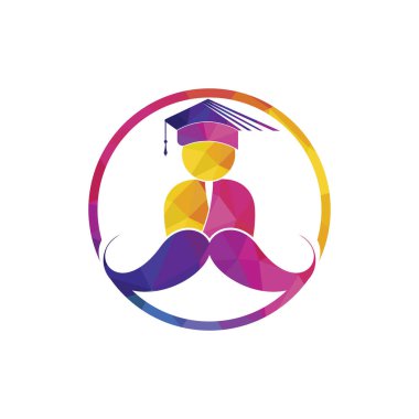 Strong education logo design template. Student with mustache icon design.