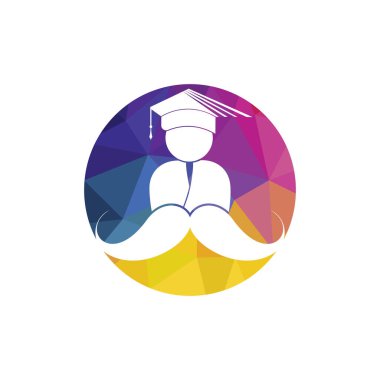 Strong education logo design template. Student with mustache icon design.
