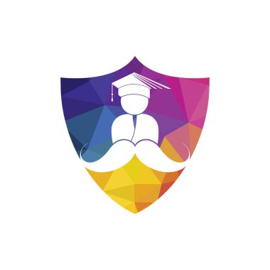 Strong education logo design template. Student with mustache icon design.