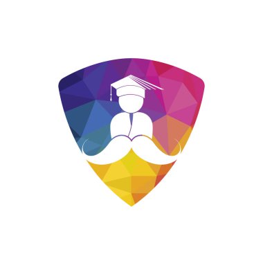 Strong education logo design template. Student with mustache icon design.