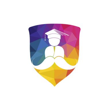 Strong education logo design template. Student with mustache icon design.
