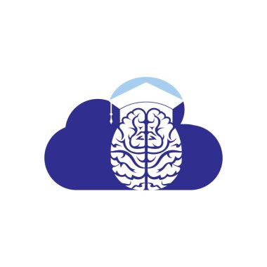Brain and graduation cap with cloud icon design. Educational and institutional logo design.