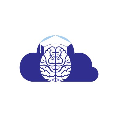 Brain and graduation cap with cloud icon design. Educational and institutional logo design.