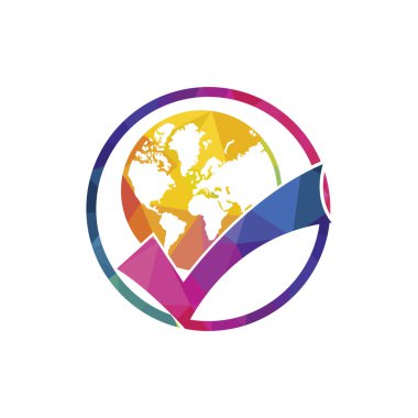 Globe check vector symbol design. Tick mark and globe icon design.