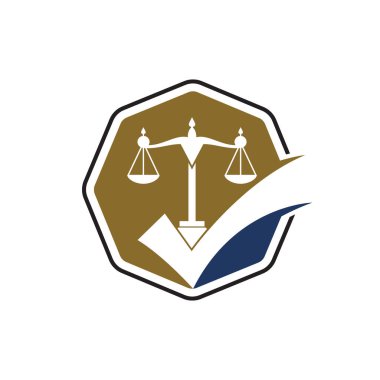 Hukuk firması vektör logosu tasarımı. İşaretleme simgesi vektör tasarımı ile kanun ölçekleri.