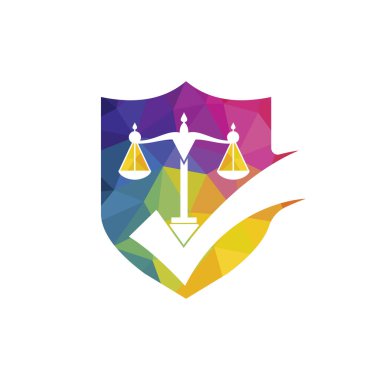 Hukuk firması vektör logosu tasarımı. İşaretleme simgesi vektör tasarımı ile kanun ölçekleri.