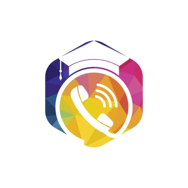 Eğitim Çağrısı vektör logosu tasarım şablonu. Mezuniyet başlığı ve cep telefonu simgesi simgesi.