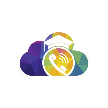Education Call vector logo design template. Graduation cap and handset with cloud icon logo.