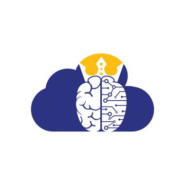 Akıllı kral vektör logosu tasarımı. Taç simgesi dizaynlı insan beyni.