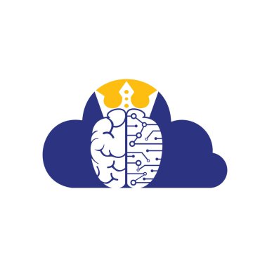 Akıllı kral vektör logosu tasarımı. Taç simgesi dizaynlı insan beyni.