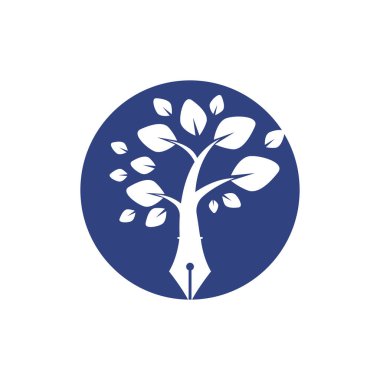 Ağaç kalem vektör logosu tasarım şablonu. Yazar ve doğa logosu kavramı.