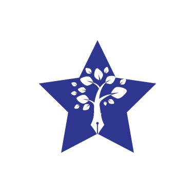 Ağaç kalem vektör logosu tasarım şablonu. Yazar aşkı ve doğa logosu kavramı.