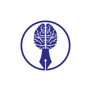 Beyin kalem vektör logosu tasarım şablonu. Akıllı yaratıcı eğitim logosu kavramı.