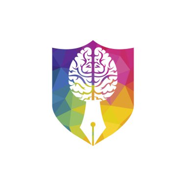 Beyin kalem vektör logosu tasarım şablonu. Akıllı yaratıcı eğitim logosu kavramı.