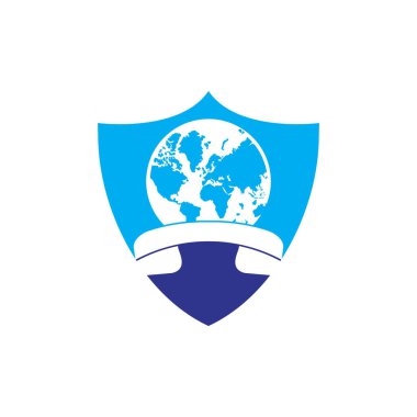 Cep telefonu vektör logosuna sahip dünya. Uluslararası çağrı simgesi logo şablonu tasarımı.