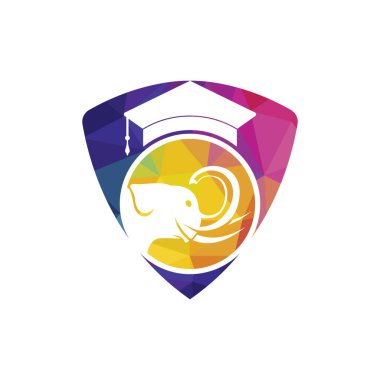 Learning elephant vector logo design. Elephant with a graduation cap icon logo.