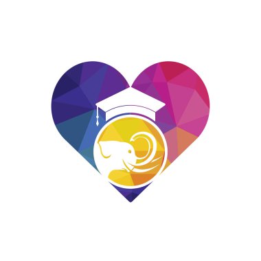 Learning elephant vector logo design. Elephant with a graduation cap icon logo.