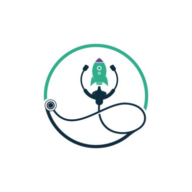 Rocket and stethoscope vector logo design template. Medical logo concept design.
