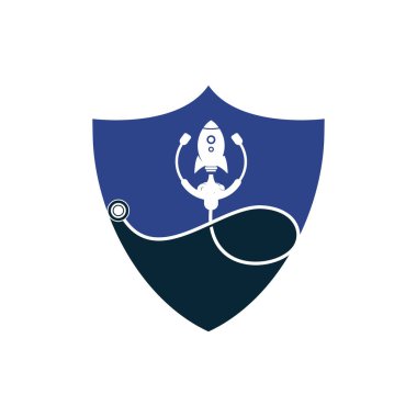 Rocket and stethoscope vector logo design template. Medical logo concept design.