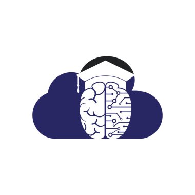 Brain and graduation cap with cloud icon design. Educational and institutional logo design.