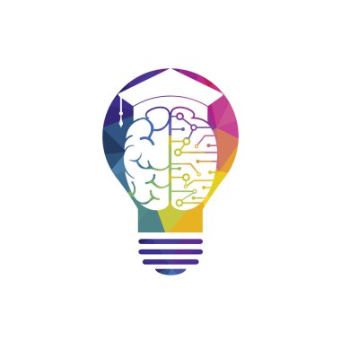 Brain and graduation cap with lightbulb icon design. Educational and institutional logo design.