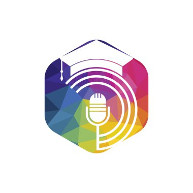 Yüksek lisans podcast logo sembol tasarımı. Eğitim podcast logosu kavramı.