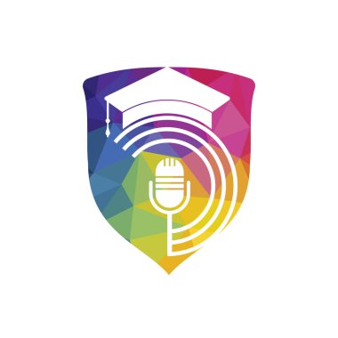 Yüksek lisans podcast logo sembol tasarımı. Eğitim podcast logosu kavramı.