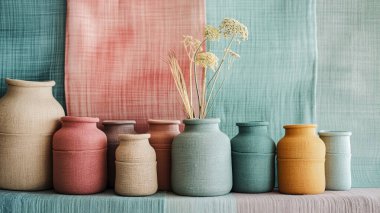 Desenli Arkaplanda Renkli Vazolar