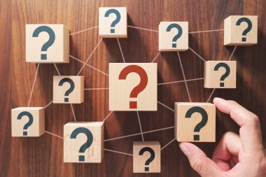 Soruyu birkaç parçaya bölmek. Her soru ile bağlantı kuruluyor. Tahta küplere soru işaretleri koymak. 