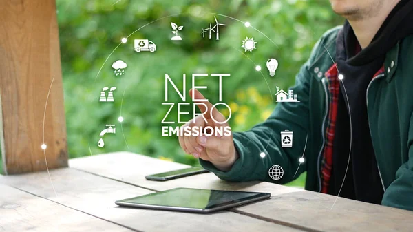 Emissioni Zero Nette Concetto Carbon Neutral Icone Zero Nette Nella — Foto Stock