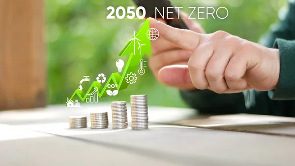 Digital Tillväxtkurva För Co2 Givarens Procentandel Noll Nettoutsläpp 2050 Policyanimering — Stockfoto
