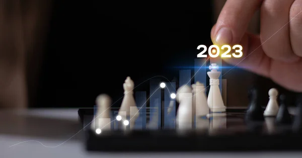 Plannen 2023 Groeigrafiek Digitaal Hologram 2023 Business Development Concept Winstverhoging — Stockfoto