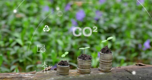 Koncepce Snižování Emisí Co2 Zeleném Pozadí Pro Ekologický Udržitelný Rozvoj — Stock video